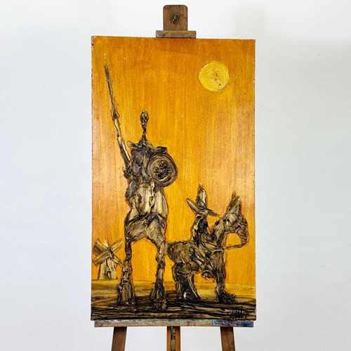 Don Quixote Mid Century Painting, Signed Grant