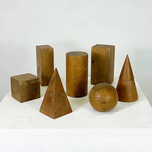 Vintage Set Of Wooden Geometric Shapes 