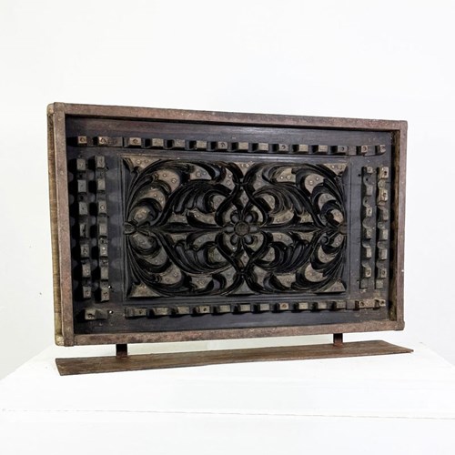 Antique Sand Moulds – Decorative Carved Wooden Panel For Casting Metal Railings