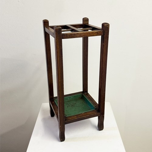  Vintage Wooden Umbrella Stand With Metal Drip Tray
