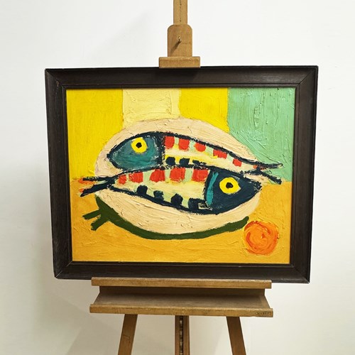 Large Abstract Fish Textured Impasto Still Life Oil Painting