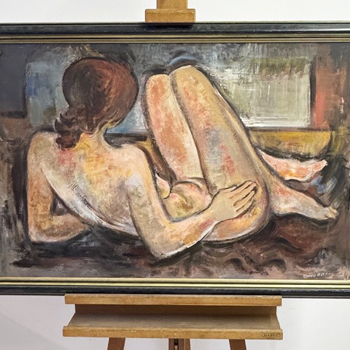 Large Mid Century Female Nude Oil Painting By Gwyn Rees