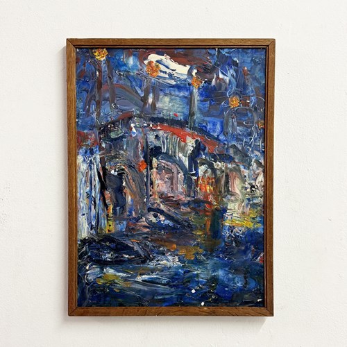 Mid-Century Abstract Expressionist Oil Painting Impasto Textured Vintage Framed