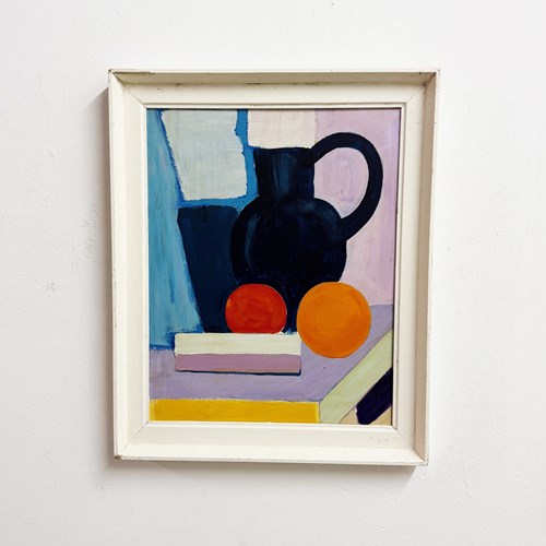 Mid-Century Modernist Still Life Oil Painting Jug & Oranges
