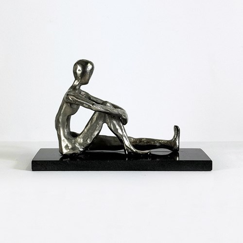 Mid Century Metal Sculpture, Seated Female