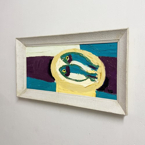 Terence Wood Signed Still Life Fish Oil Painting