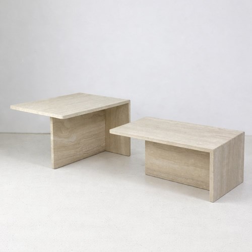 1970'S Italian Travertine Tables, Coffee Table Or Pair Of Side Tables