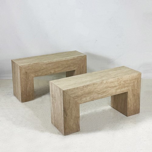 Italian 1970'S Travertine Side Tables / Benches 