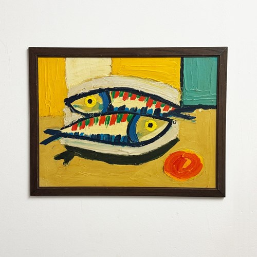 Original Textured Oil Painting Of Abstract Fish