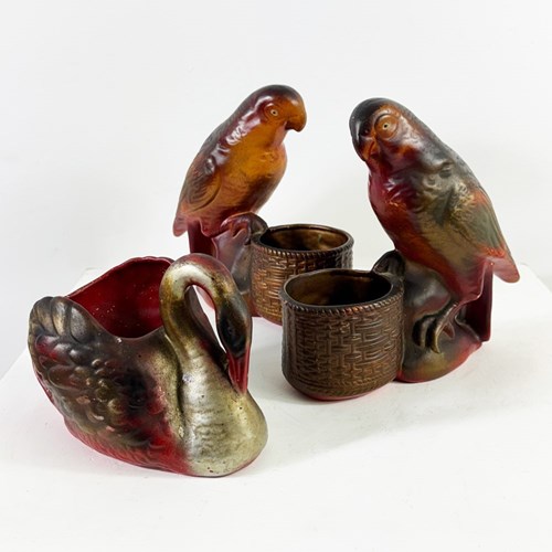 Vintage Chalkware Carnival Prizes – 1930S Parrot & Swan Figurines
