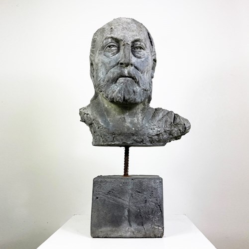 Mid-Century Modernist Male Bust Sculpture – Signed, Mounted Head Study On Base