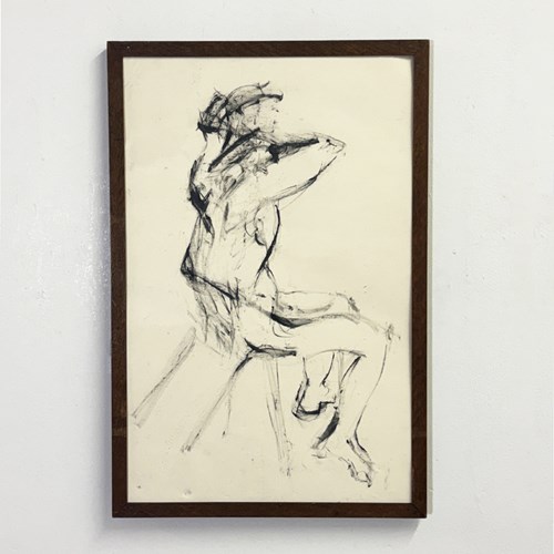 Mid Century Nude Life Drawing Ink Study Seated Female Figure