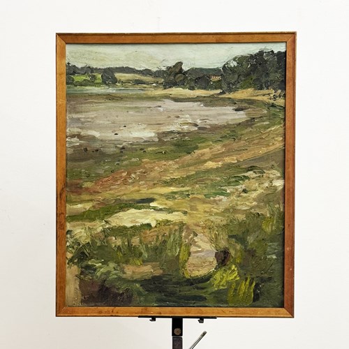 Vintage River Stour At Harkstead, Landscape Oil Painting