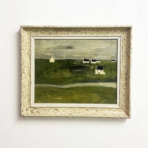 Vintage Rural Houses & Landscape Oil Painting