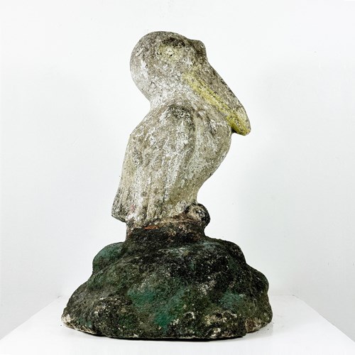 Vintage Weathered Flaking Paint Pelican Garden Statue
