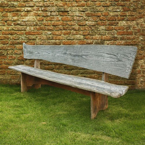 Weathered Rustic Wooden Oak Silvered Garden Bench