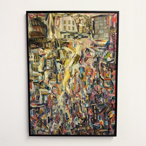 Swedish Mid Century Abstract Impasto Oil Painting By J.S.