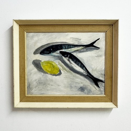 Vintage Swedish Still Life – Oil Painting With Fish And Lemon