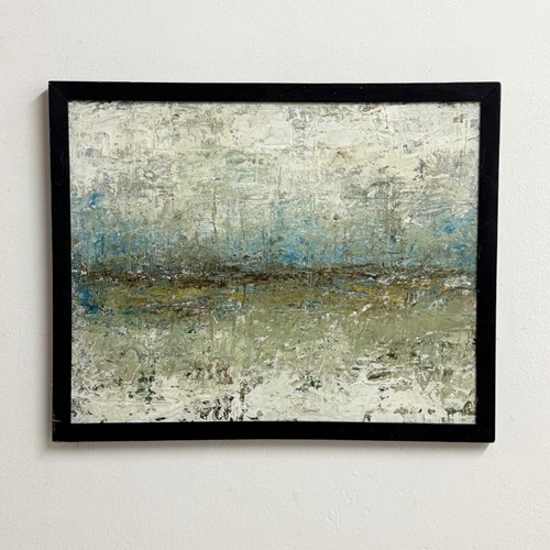 Scandinavian Abstract Landscape – Textured Oil Painting In Blue And Earth Tones