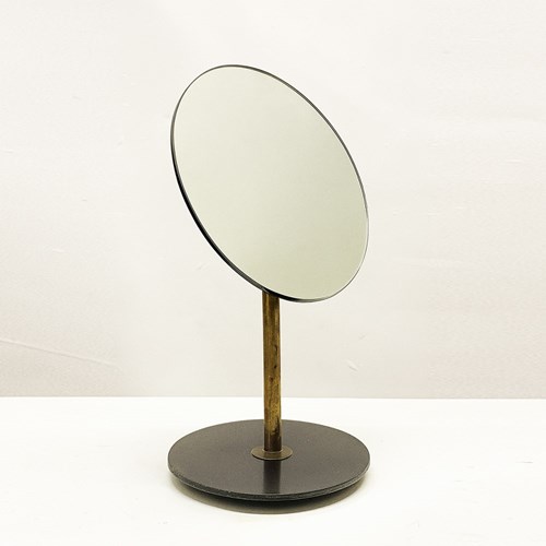 Antique Ebonised Oval & Brass Tabletop Mirror