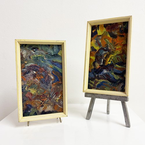 Pair Swedish Abstract Mid Century Oil Paintings