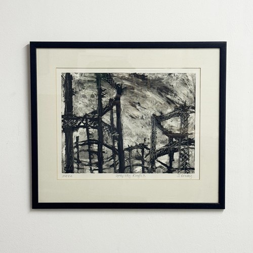 Vintage Monochrome Painting, Grey Skies King’S X, London By J. Ronay