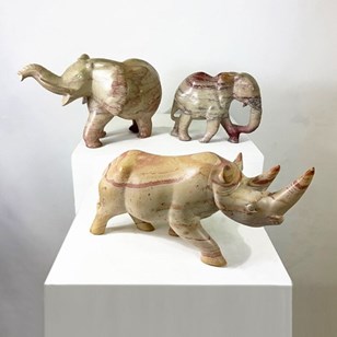 Large Vintage Soapstone Rhino & Ele...