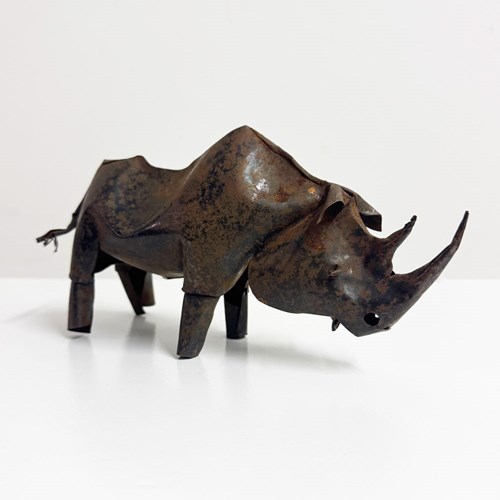 Vintage Metal Rhino Sculpture