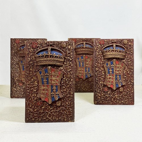 Vintage Heraldic Large Plaster Royal Coat Of Arms & Crown Plaques