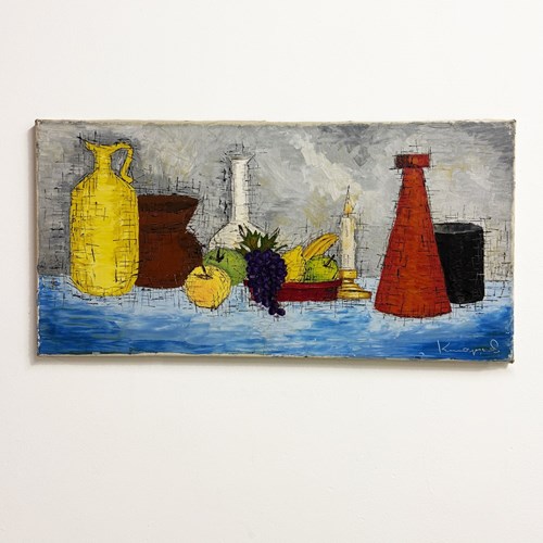 Mid Century Still Life Modernist Signed Oil Painting