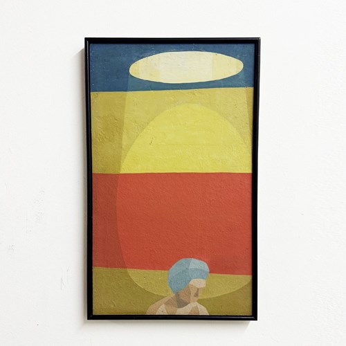 Mid Century Cubist Figural & Geometric Abstract Oil Painting