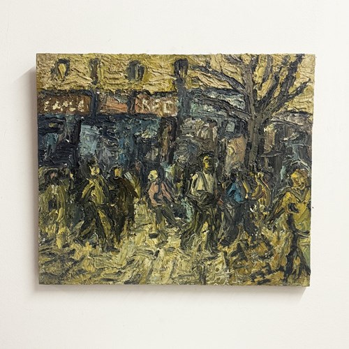 Barry De More, Vintage Impasto Abstract Street Scene Oil Painting