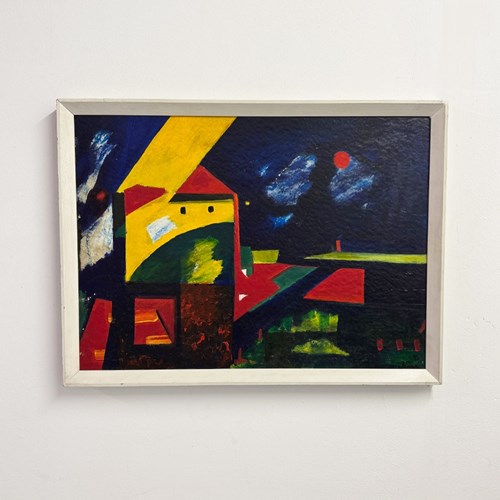 Signed French Abstract Landscape Painting – Modernist Colourful Artwork By Meule