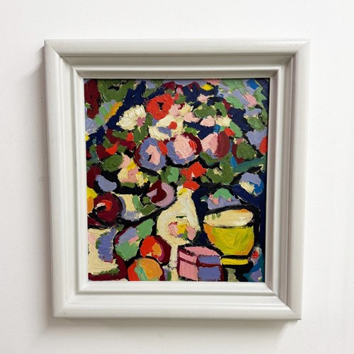  Abstract Still Life Flowers Impasto Modernist Oil Painting