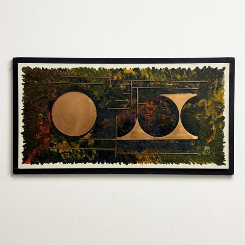 1970S Italian Vintage Abstract Copper & Oil Painting