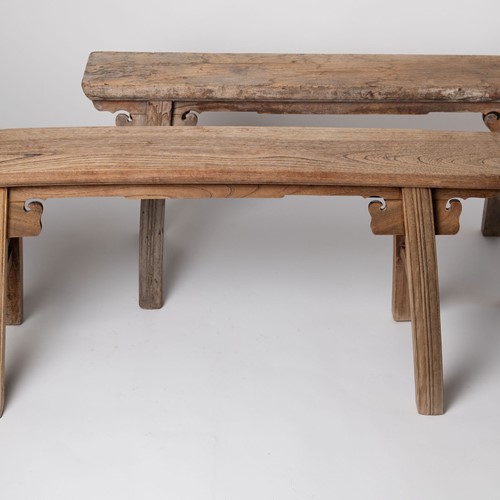 Antique 19th Century Chinese elm pig benches