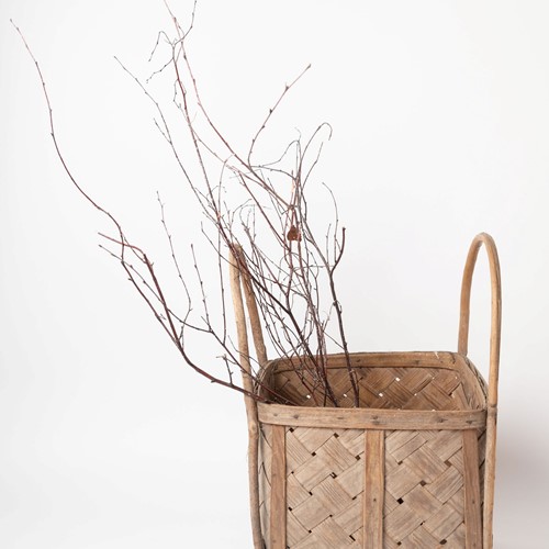 Antique 19thC  Swedish birch bark basket w handles