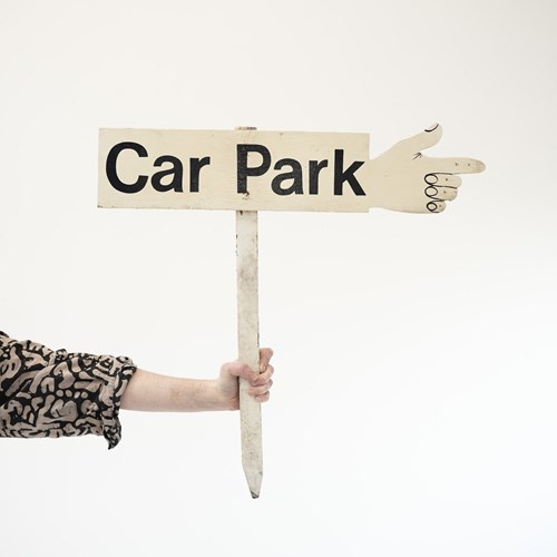 Vintage Hand-Painted Finger Pointing Car Park Sign