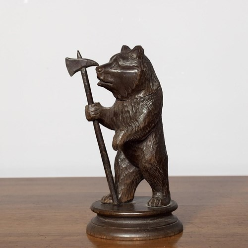 Black Forest Carved Wood Bear With Folding Top 