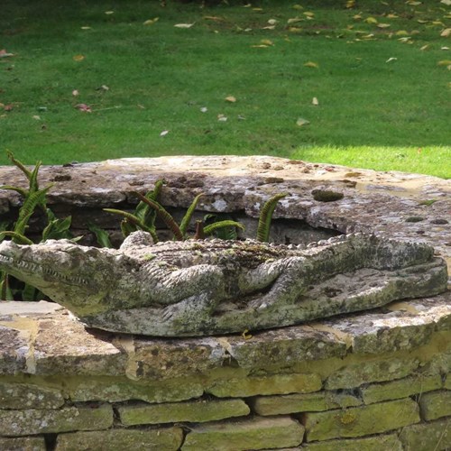 Old Weathered Composition Stone Crocodile