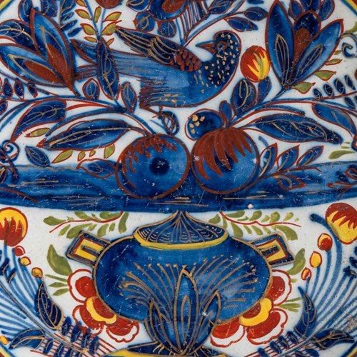 Dutch Delftware, Polychrome Floral Dish, 18Th Century