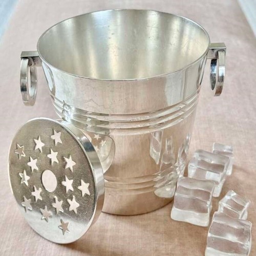 Excellent St Medard silver plated ice bucket & star cut ice melt tray C1940s