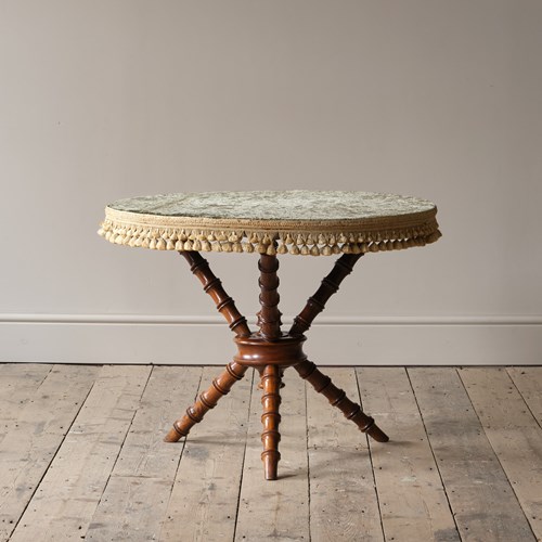 19Th Century Simulated Bamboo Gypsy Side Table In Antique Velvet