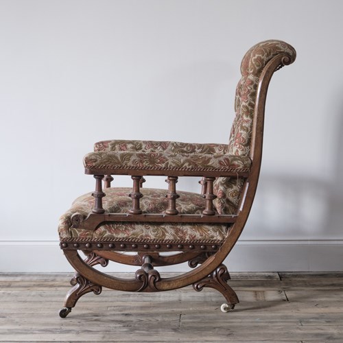 19Th Century Gothic Walnut Open Armchair
