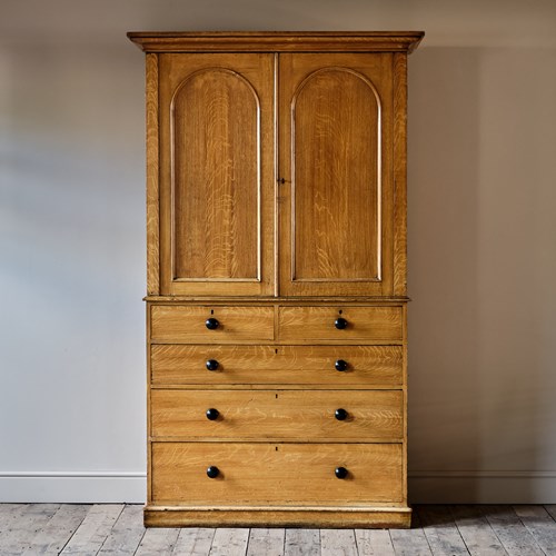 Antique Pine Linen Press In Original Paint