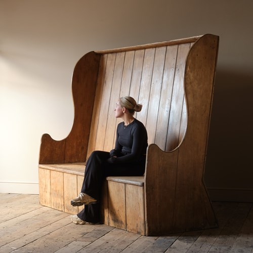 Huge Early 19Th Century Georgian Pine 4 Seater Settle.