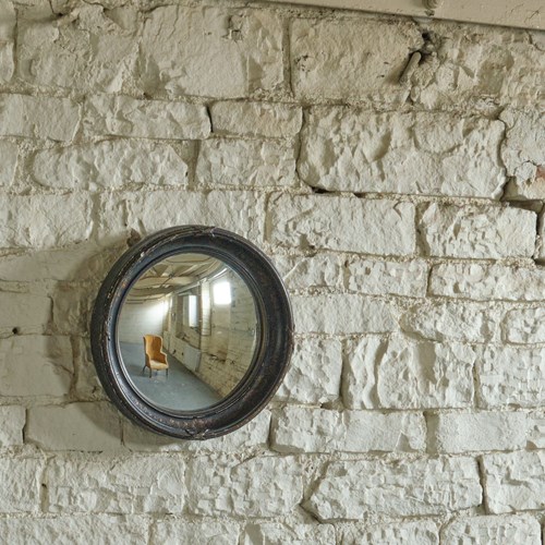 Small Early 19Th Century Japanned Convex Mirror