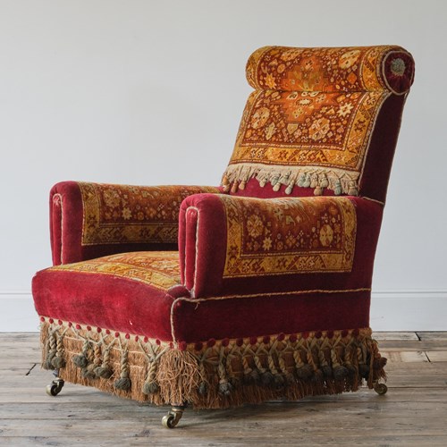 Antique 19Th Century Country House Carpet Armchair