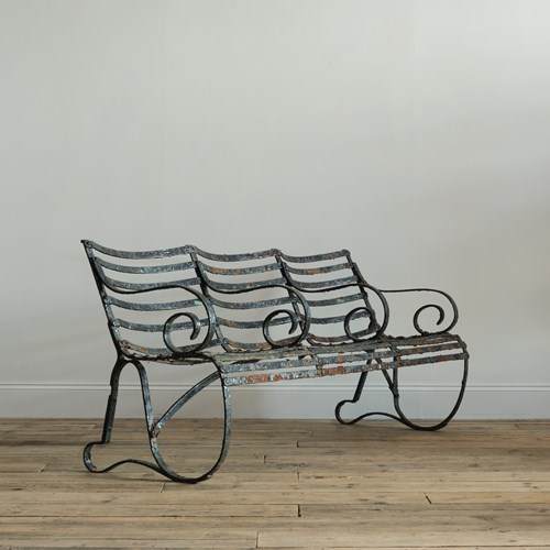 19Th Century Wrought Iron Strap Work Garden Bench