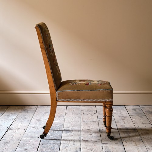 19Th Century Birds Eye Maple Side Chair In Tapestry Fabric